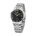 PAGANI DESIGN PD-1759 Ultra-Thin automatic watch with black dial and steel bracelet front view