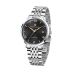 PAGANI DESIGN PD-1759 Ultra-Thin automatic watch with black dial and steel bracelet front view