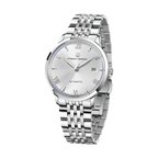 PAGANI DESIGN PD-1759 Ultra-Thin automatic watch with white dial and steel bracelet front view