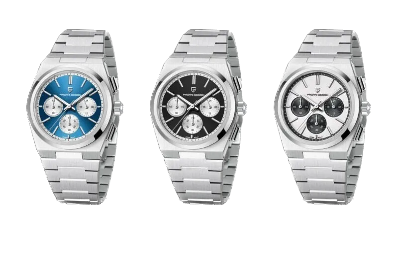 PAGANI DESIGN PD-1761 chronograph watch crown and pushers side detail