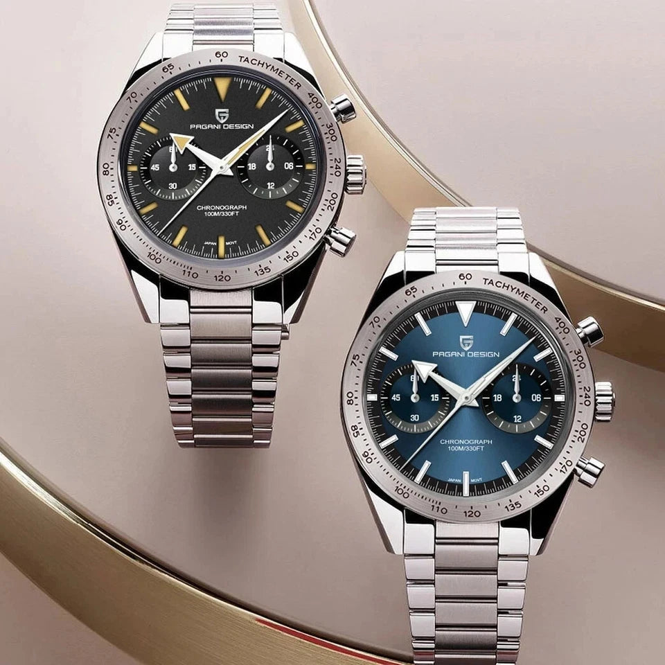 PAGANI DESIGN PD-1766 Moon chronograph watches with black and blue dials side by side