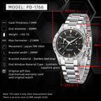 PAGANI DESIGN PD-1766 Moon chronograph watch specifications graphic with dimensions