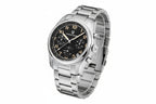 PAGANI DESIGN PD-1773 pilot chronograph watch with black dial and steel bracelet angled view