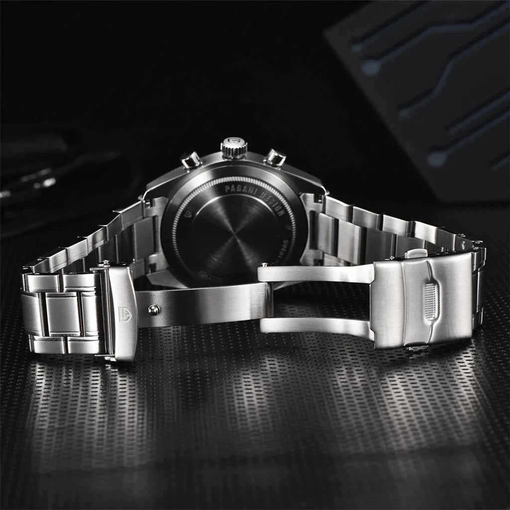 PAGANI DESIGN PD-1773 pilot chronograph watch with blue dial styled detail shot on prop