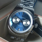 PAGANI DESIGN PD-1775 pilot chronograph watch with blue dial and steel bracelet in box