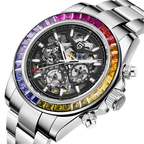 Pagani Design PD-1777 macro of the rainbow gem bezel and open-worked skeleton dial