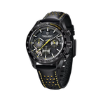 PAGANI DESIGN PD-1779 skeleton chronograph watch with black dial and yellow accents angled view
