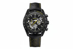 PAGANI DESIGN PD-1779 skeleton chronograph watch with black dial and yellow accents front view
