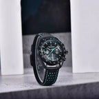 PAGANI DESIGN PD-1779 Lunar Watch skeleton chronograph black dial with leather strap on display