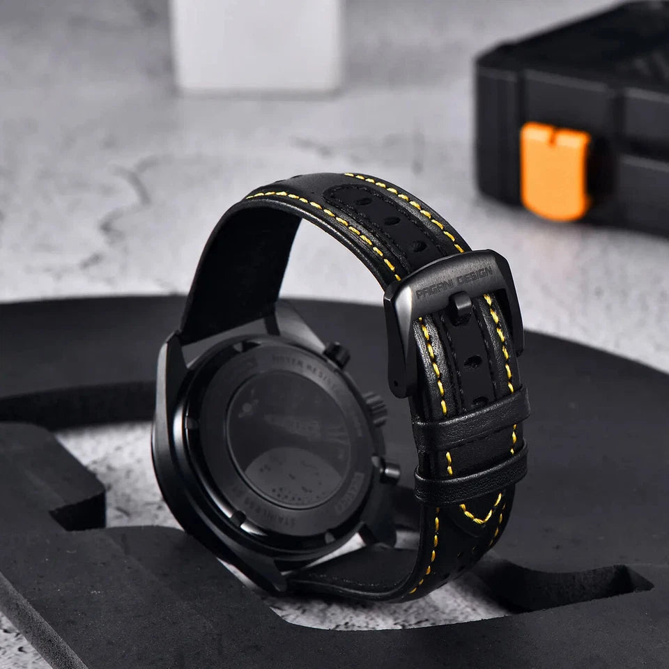PAGANI DESIGN PD-1779 Lunar Watch with leather strap and pin buckle clasp closeup