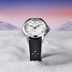 Pagani Design PD-1780 white dial on black rubber strap photographed in snow at sunset