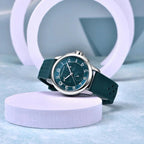 Pagani Design PD-1780 teal blue dial on teal rubber strap styled on a pastel studio plinth