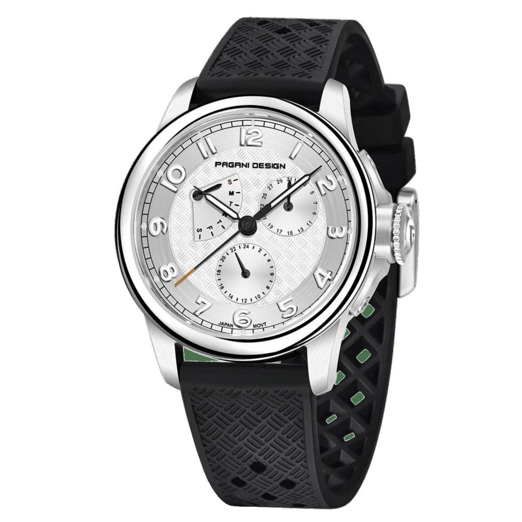 Pagani Design PD-1780 white dial with subdials on a black rubber strap and polished steel case