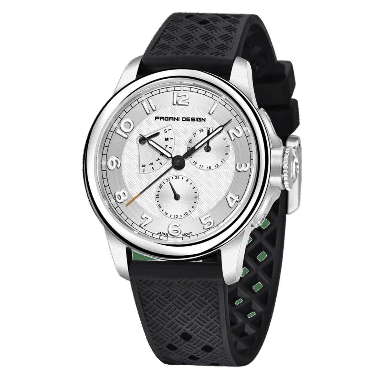Pagani Design PD-1780 white dial with subdials on a black rubber strap and polished steel case