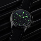 Pagani Design PD-1781 lume shot with green glowing hands and hour indices in the dark