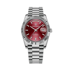 PAGANI DESIGN PD-1783 automatic watch with red dial and silver bracelet front view