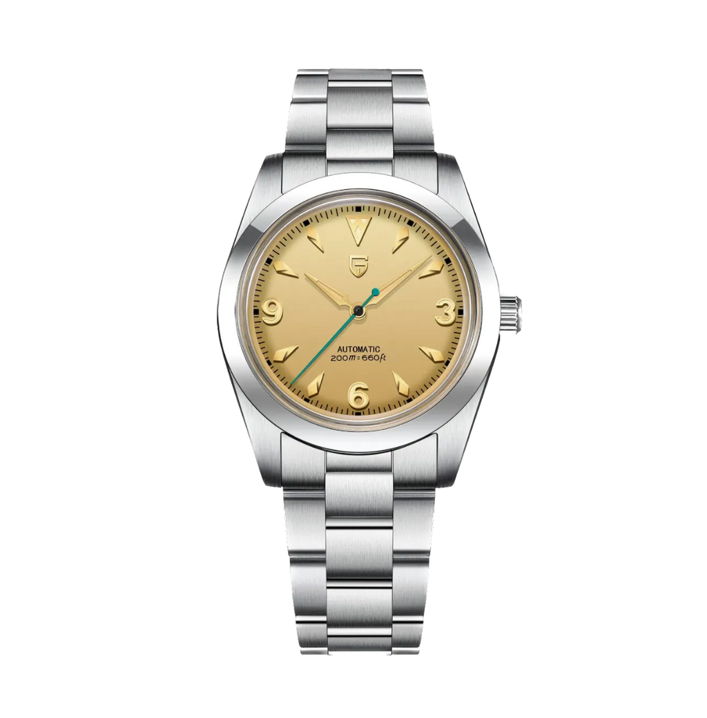 PAGANI DESIGN PD-1785 automatic watch with champagne dial and silver bracelet front view