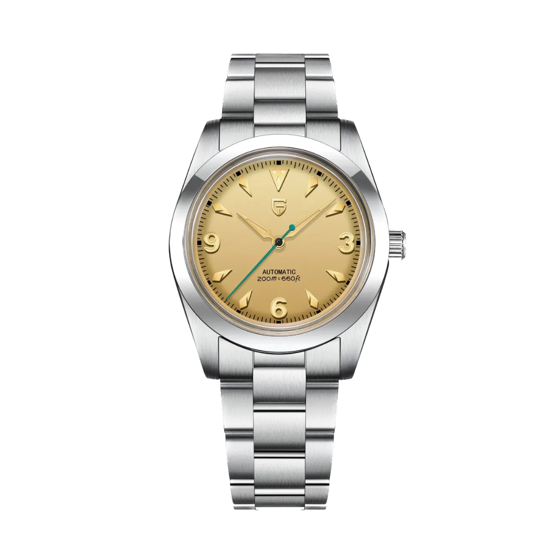 PAGANI DESIGN PD-1785 automatic watch with champagne dial and silver bracelet front view