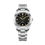 PAGANI DESIGN PD-1785 automatic watch with black dial and silver bracelet front view