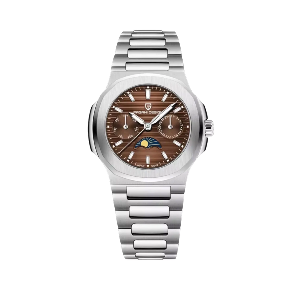 PAGANI DESIGN PD-1786 chronograph moonphase watch with brown dial, front view