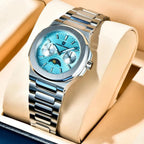 PAGANI DESIGN PD-1786 chronograph moonphase watch with ice blue dial on display cushion