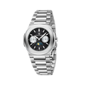 PAGANI DESIGN PD-1786 chronograph moon phase watch with black dial and silver bracelet front