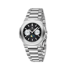 PAGANI DESIGN PD-1786 chronograph moon phase watch with black dial and silver bracelet front