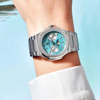 PAGANI DESIGN PD-1786 chronograph watch with light blue moonphase dial worn on wrist