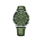 PAGANI DESIGN PD-1790 automatic watch with green dial and green leather strap silver case front