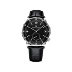 PAGANI DESIGN PD-1790 automatic dress watch with black dial, silver case and black leather strap