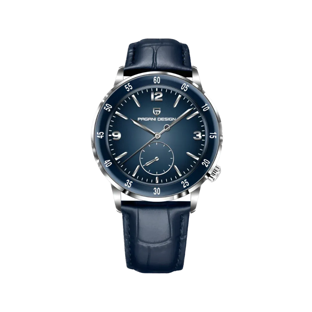 PAGANI DESIGN PD-1790 automatic dress watch with blue dial, silver case and blue leather strap