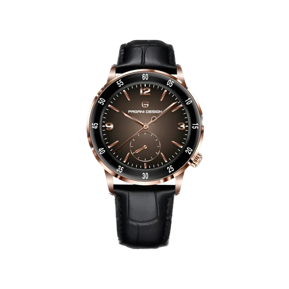 PAGANI DESIGN PD-1790 automatic dress watch with dark brown dial, rose gold case and black leather strap
