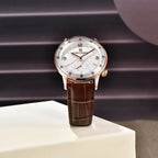 PAGANI DESIGN PD-1790 automatic dress watch with white dial and rose gold case on white display stand