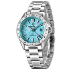 Pagani Design PD-1792 sky blue textured GMT dial on stainless steel bracelet, 24-hour bezel