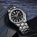 Pagani Design PD-1792 black GMT dial watch angled on a dark tech surface