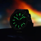 Pagani Design PD-1792 lume shot, green glowing hands and hour markers in the dark