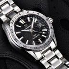 Pagani Design PD-1792 macro of the black GMT dial showing 24-hour bezel numerals and date