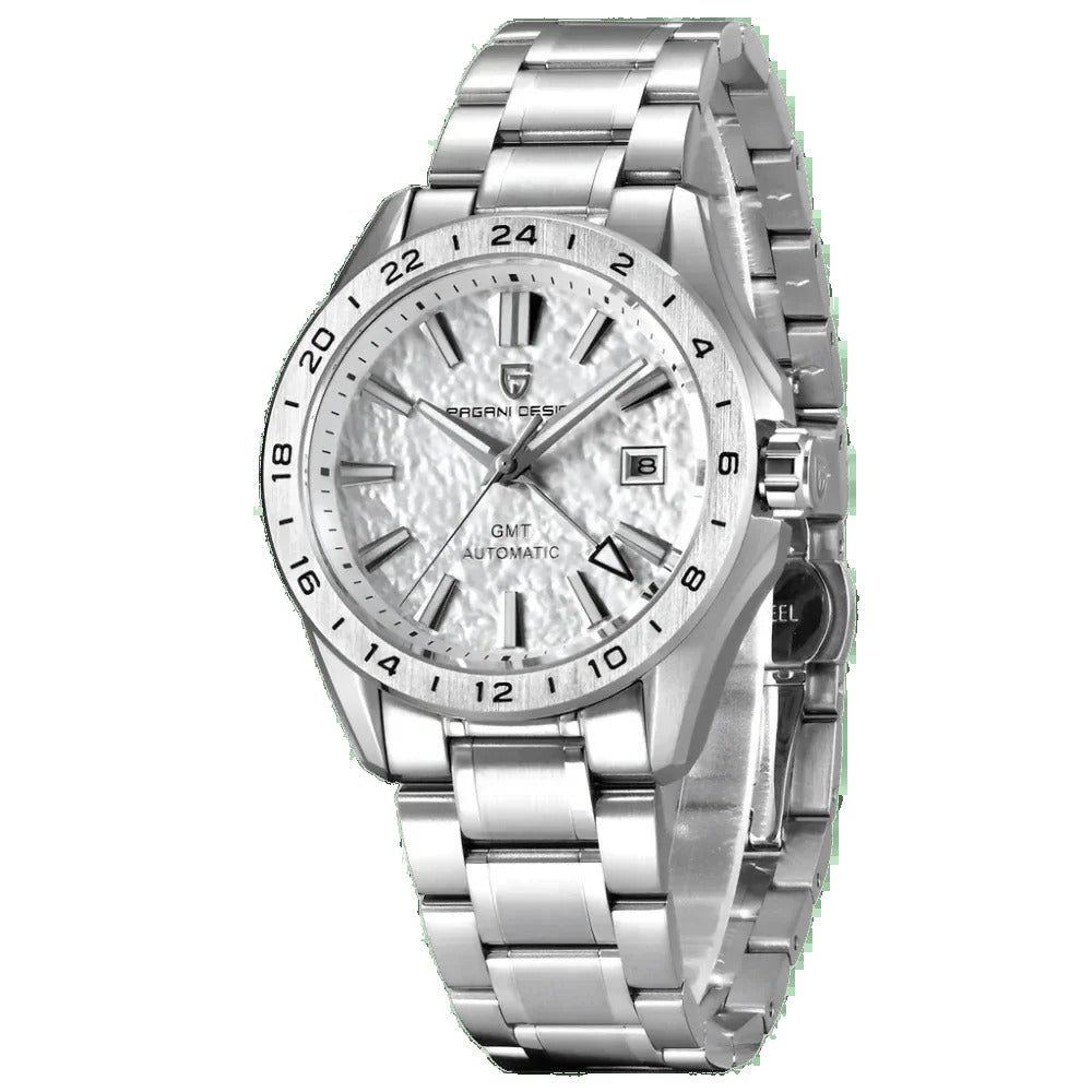 Pagani Design PD-1792 white textured GMT dial, stainless steel case and bracelet, date window