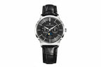 PAGANI DESIGN PD-1795 moonphase watch with black dial and black leather strap, front view