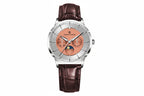 PAGANI DESIGN PD-1795 moonphase watch with orange dial and brown leather strap, front view