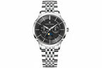 PAGANI DESIGN PD-1795 moonphase watch with black dial and silver bracelet, front view