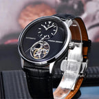 Pagani Design PD-1796 black dial on black croc-grain leather strap, three-quarter view