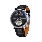 PAGANI DESIGN PD-1796 tourbillon watch with silver case and black dial on leather, front