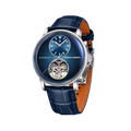 PAGANI DESIGN PD-1796 tourbillon watch with silver case and blue dial on leather, front