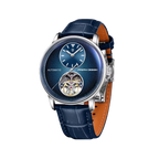PAGANI DESIGN PD-1796 tourbillon watch with silver case and blue dial on leather, front