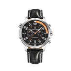 PAGANI DESIGN PD-1811 sports chronograph with silver case, black dial and leather strap, front view