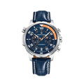 PAGANI DESIGN PD-1811 sports chronograph with silver case, blue dial and leather strap, front view