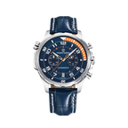 PAGANI DESIGN PD-1811 sports chronograph with silver case, blue dial and leather strap, front view