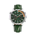 PAGANI DESIGN PD-1811 sports chronograph with silver case, green dial and leather strap, front view