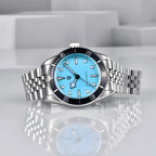 PAGANI DESIGN PD-1812 automatic men's watch with ice blue dial and steel bracelet, side profile